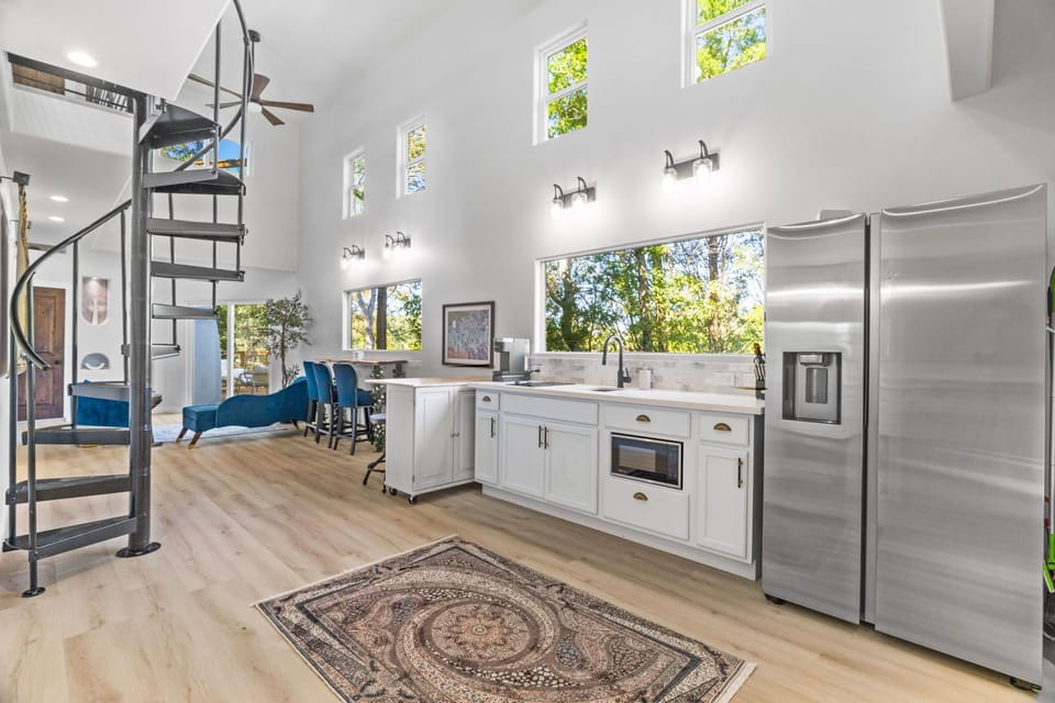 The kitchen has beautiful views of wildlife simply existing right in front of you
