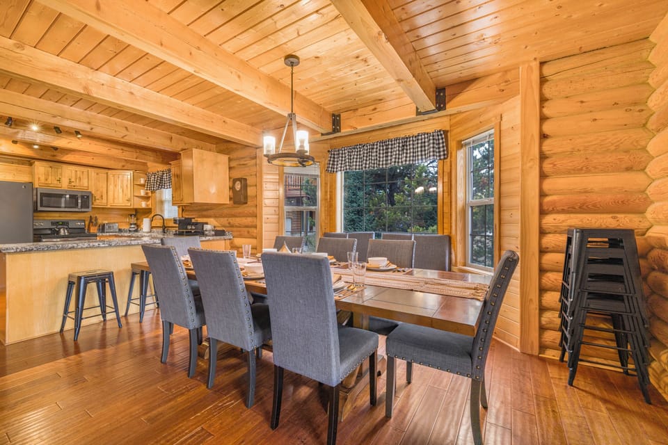 Gather around the elegant dining table,