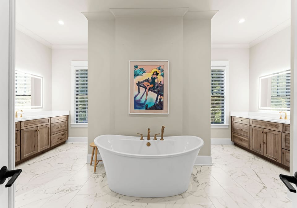 Primary bath with soaking tub, dual sinks and large shower! 