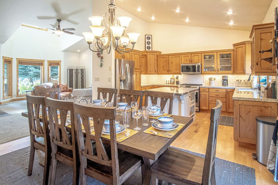 Family room leads to dining and kitchen area