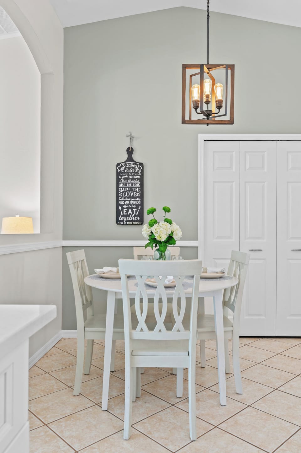 Dining room table with room for four to dine.