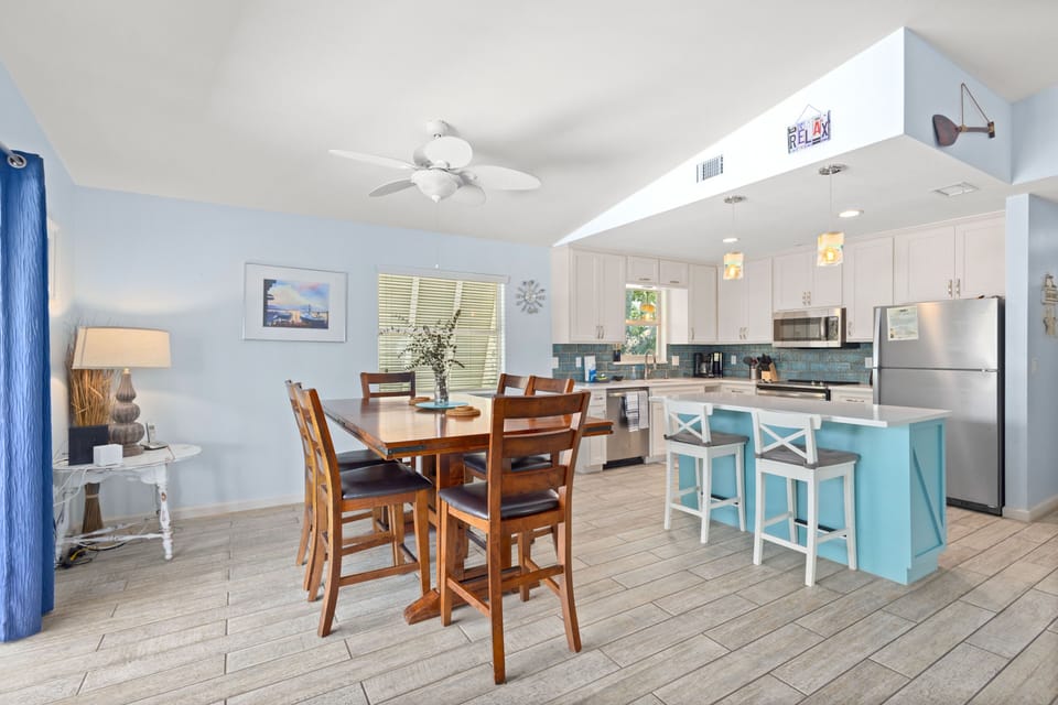 Bright dining space set for easy meals together