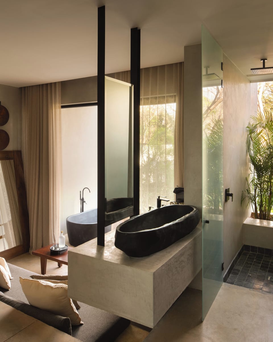 Esh One Bedroom Villa + Exterior Bathtub | Bathroom | Hair dryer, bathrobes, slippers, towels