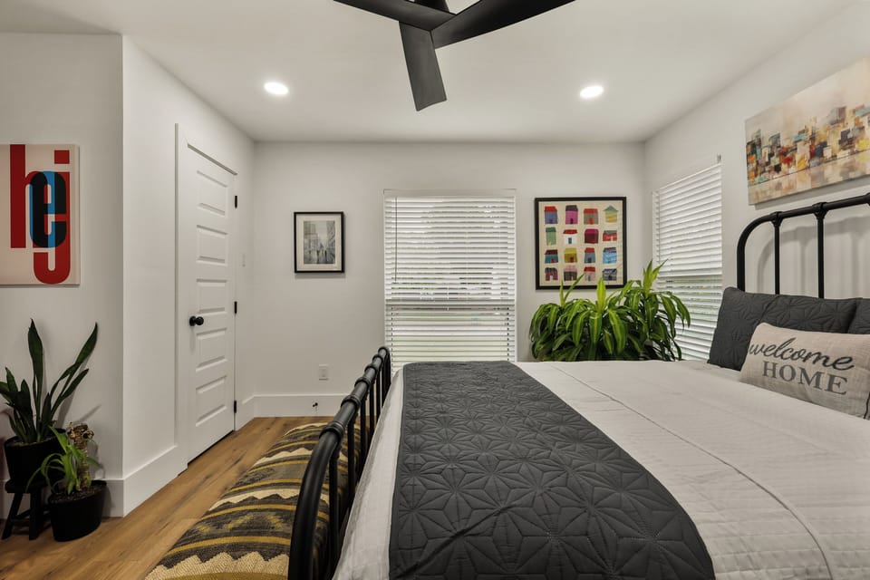 Guest Bedroom with Queen Bed and 55" Smart Roku TV