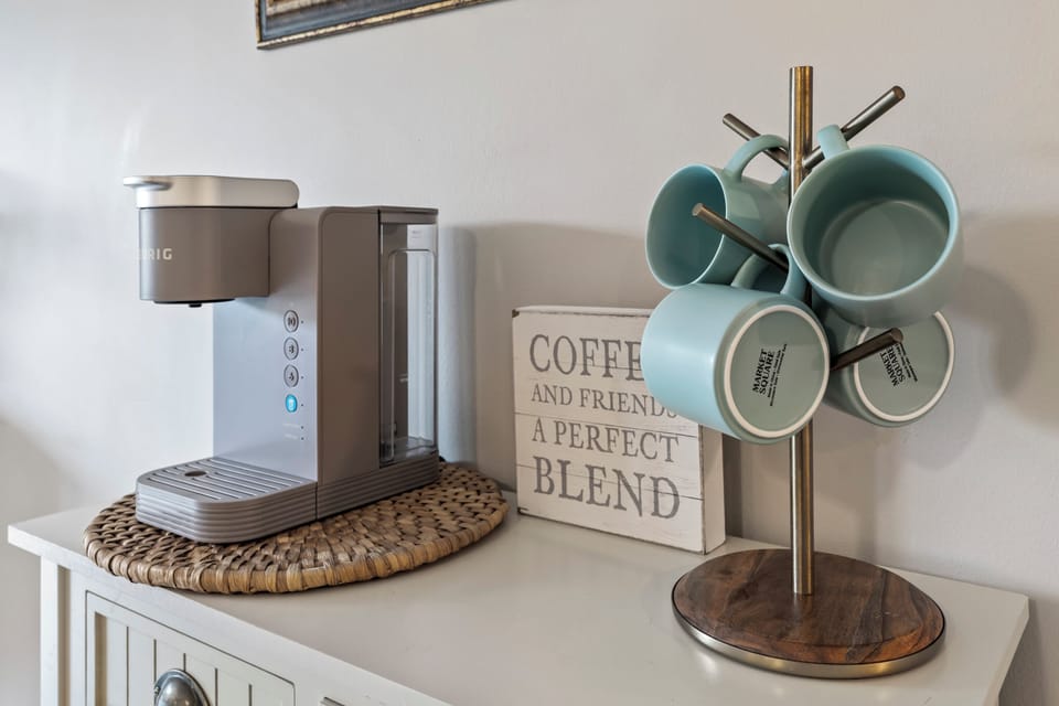 Coffee station with mugs for a perfect start to the day.