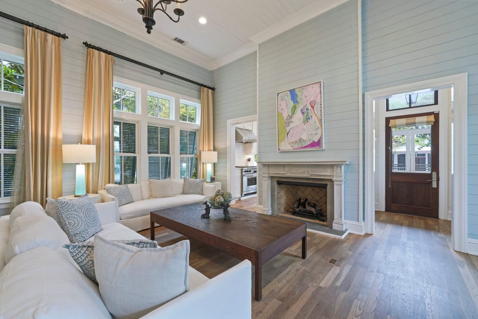 LIVING W/TWO SOFAS & FIREPLACE