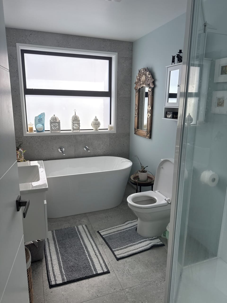 Full bathroom with heated towel rails and anti fog mirror