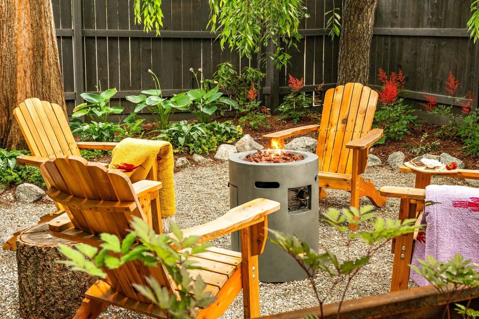 Relax around the gas fire pit after a soak in the hot tub