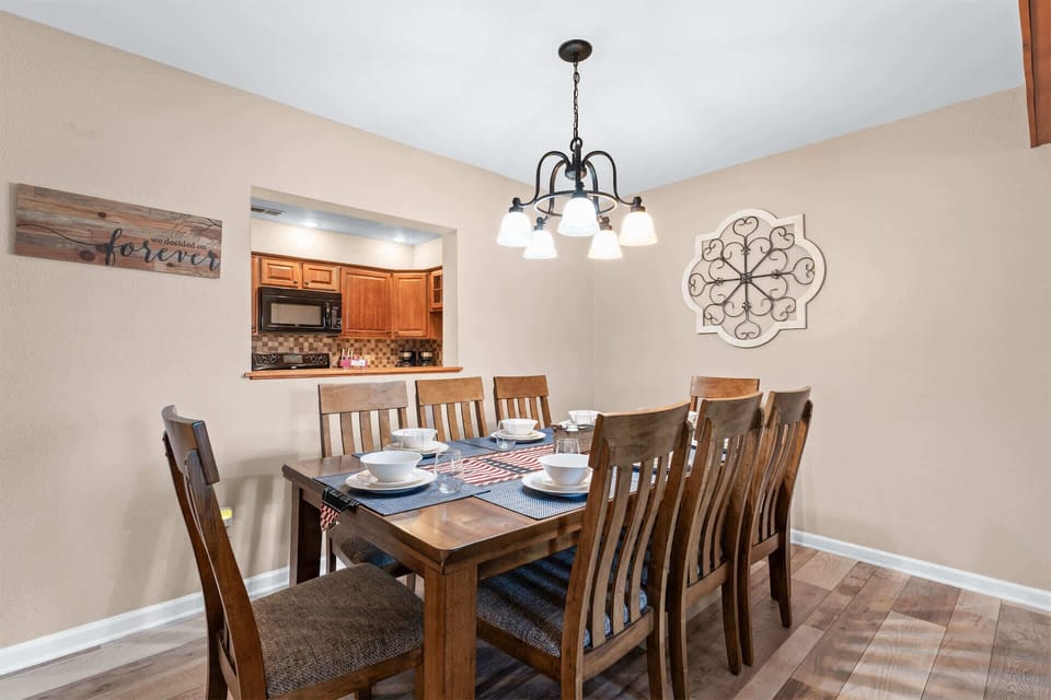 Dining table with seating for 8