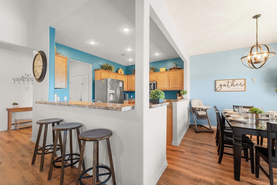 Open kitchen with added bar seating