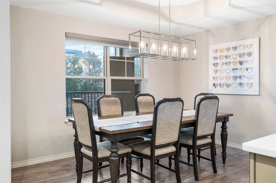 Gather for meals together at the dining table, with seating for 6