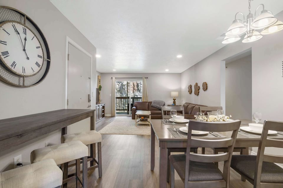 Open living, dining, kitchen space