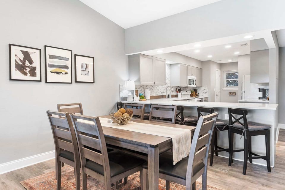 Gather for meals together at the dining table, with seating for 6