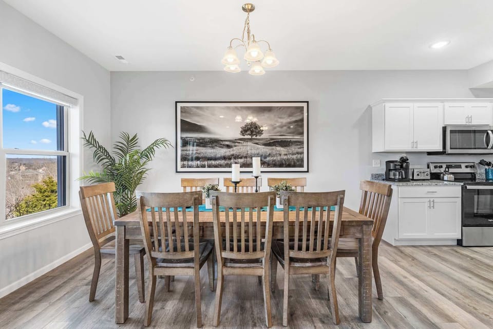 Dining table with seating for 8