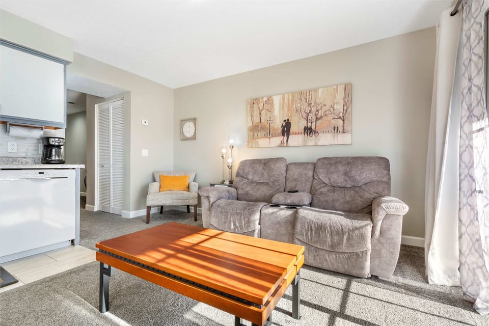Curl up in the inviting living room & enjoy a movie night at home