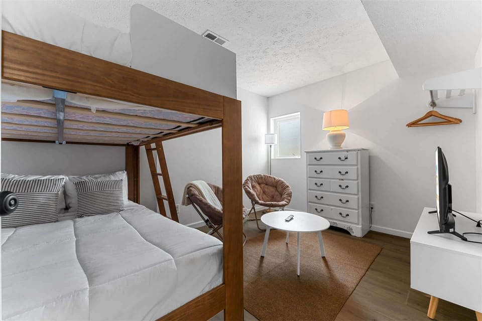 This 1st floor bedroom includes a full over full bunk bed