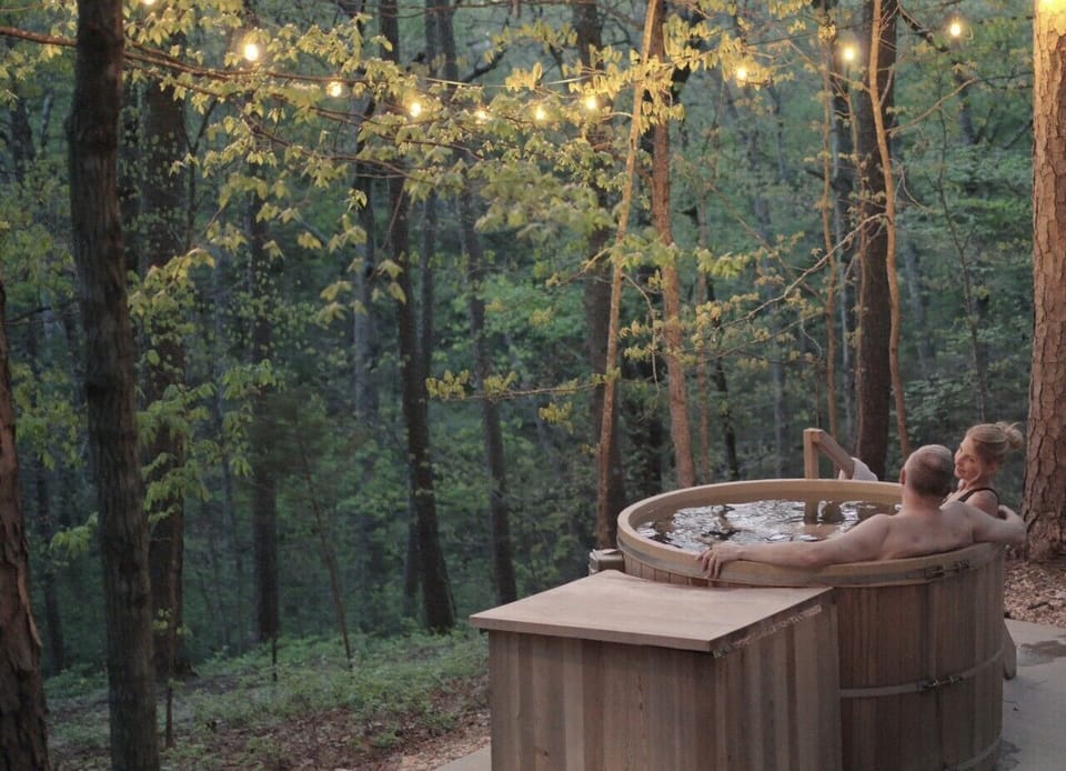 Aframe guests can relax in the Forest Tub (shared)