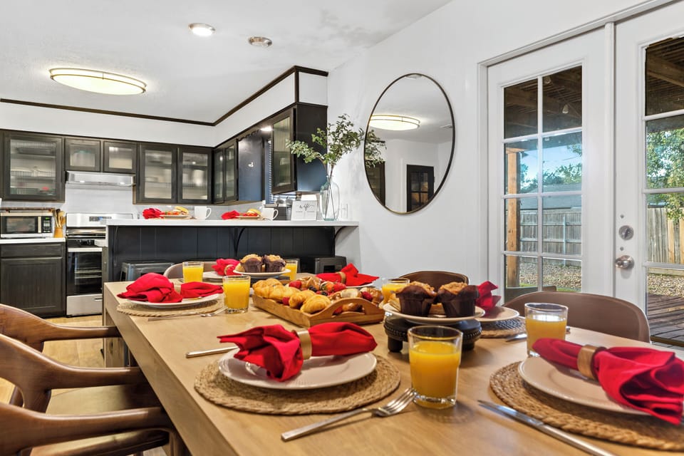Spacious dining table built for meals, games, and conversation.