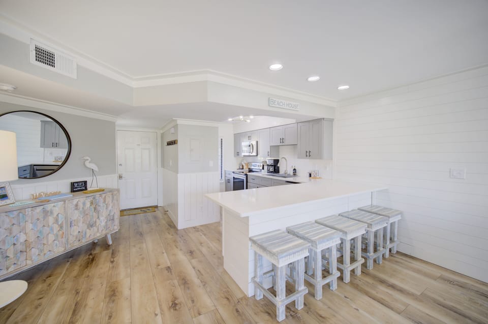 Barstool seating in the kitchen.