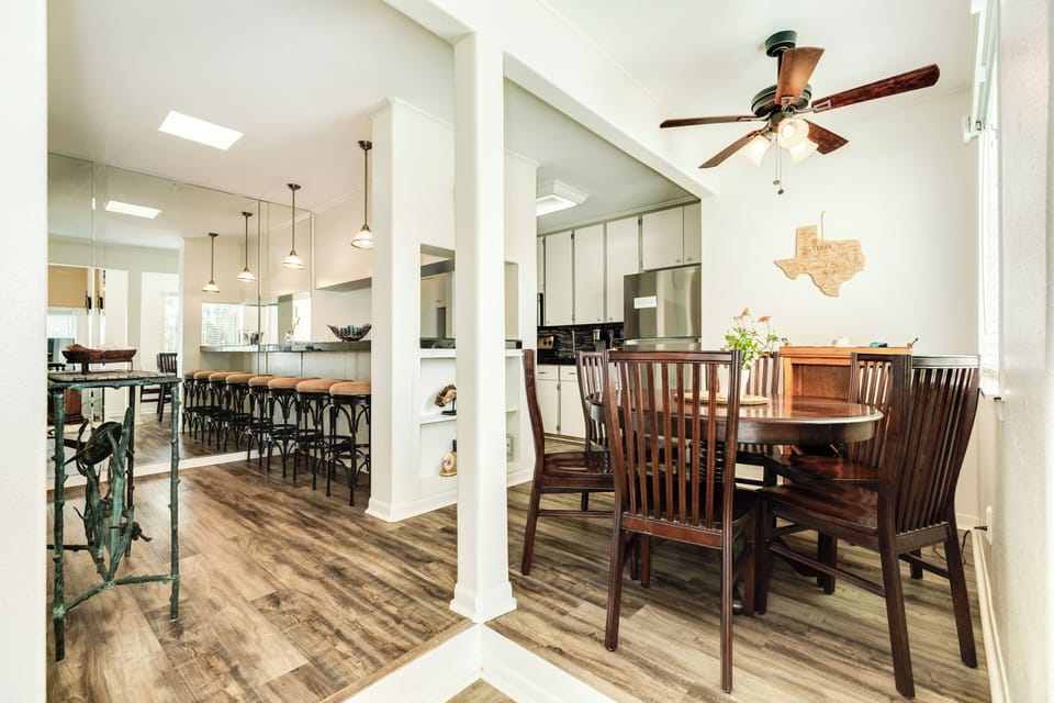 Open dining and kitchen area is great for family meals