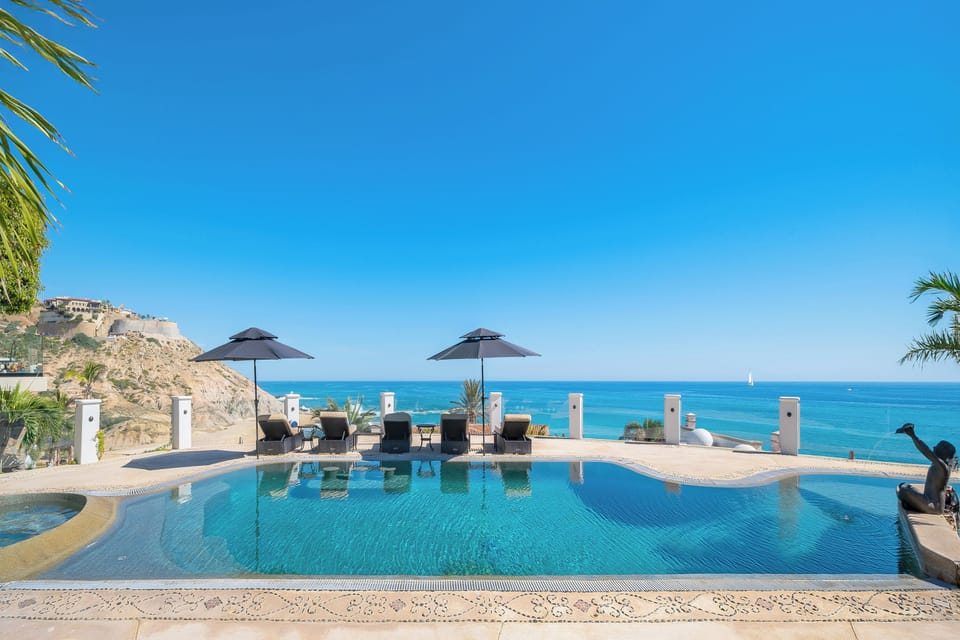 Poolside patio with gorgeous ocean views