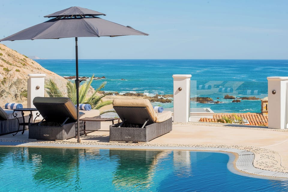 Poolside patio with gorgeous ocean views