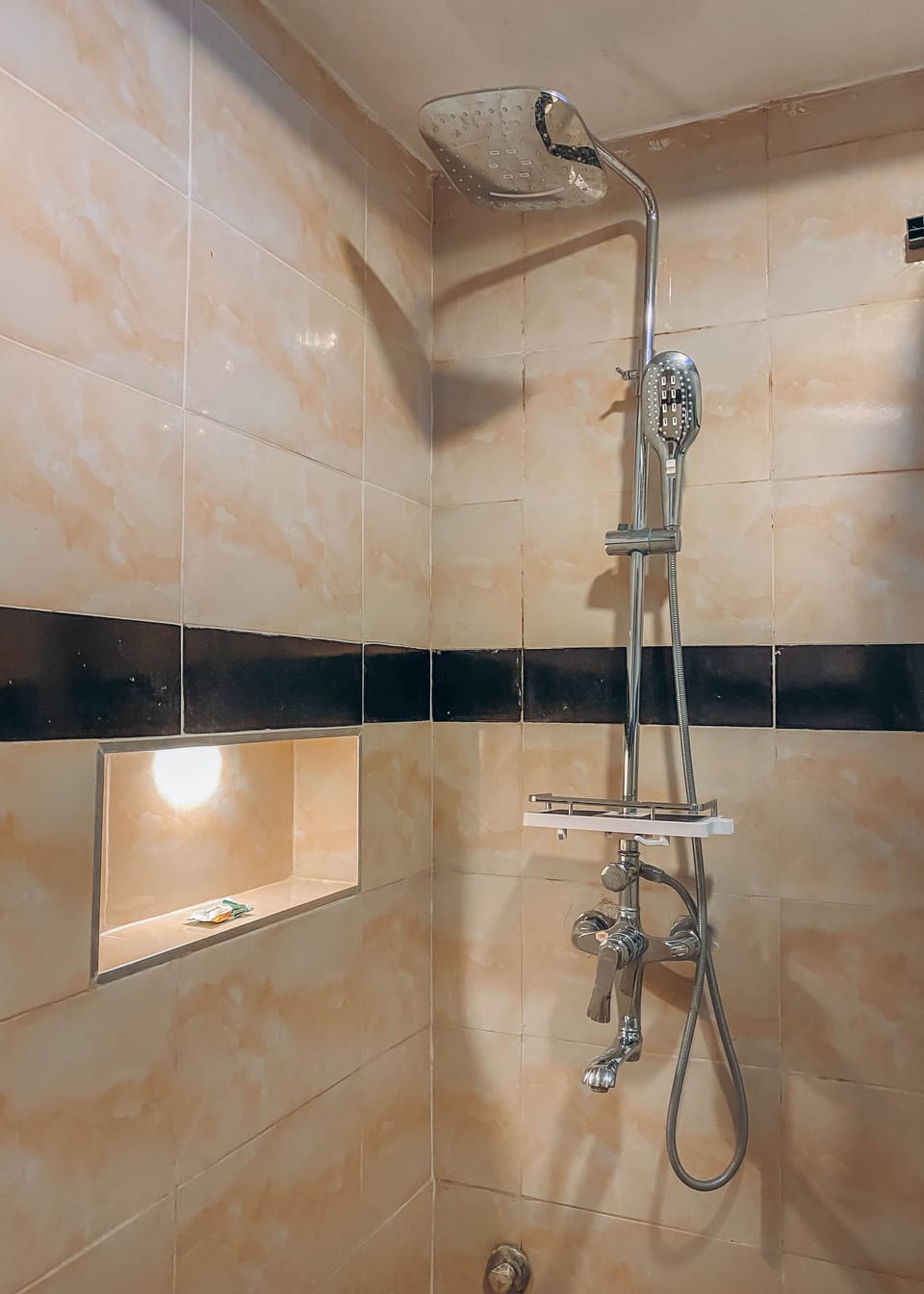 Shower, free toiletries, towels, soap