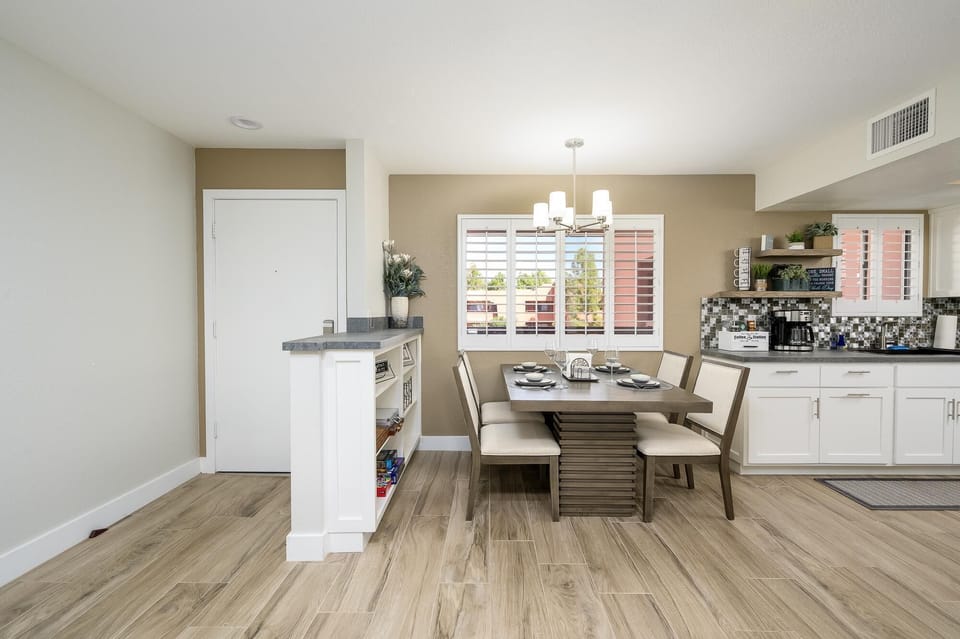 Open living and dining room.