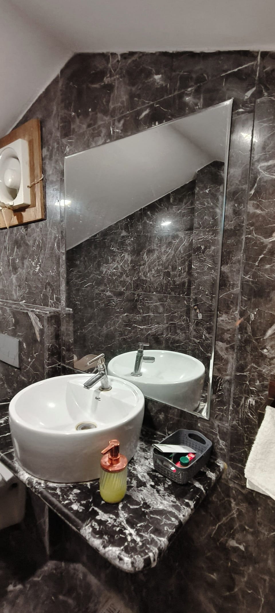 Shower, hydromassage showerhead, designer toiletries, towels