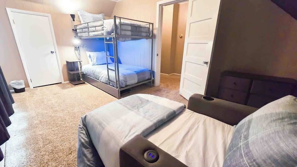 Bunk bedroom has LED lights for night light or just for fun!