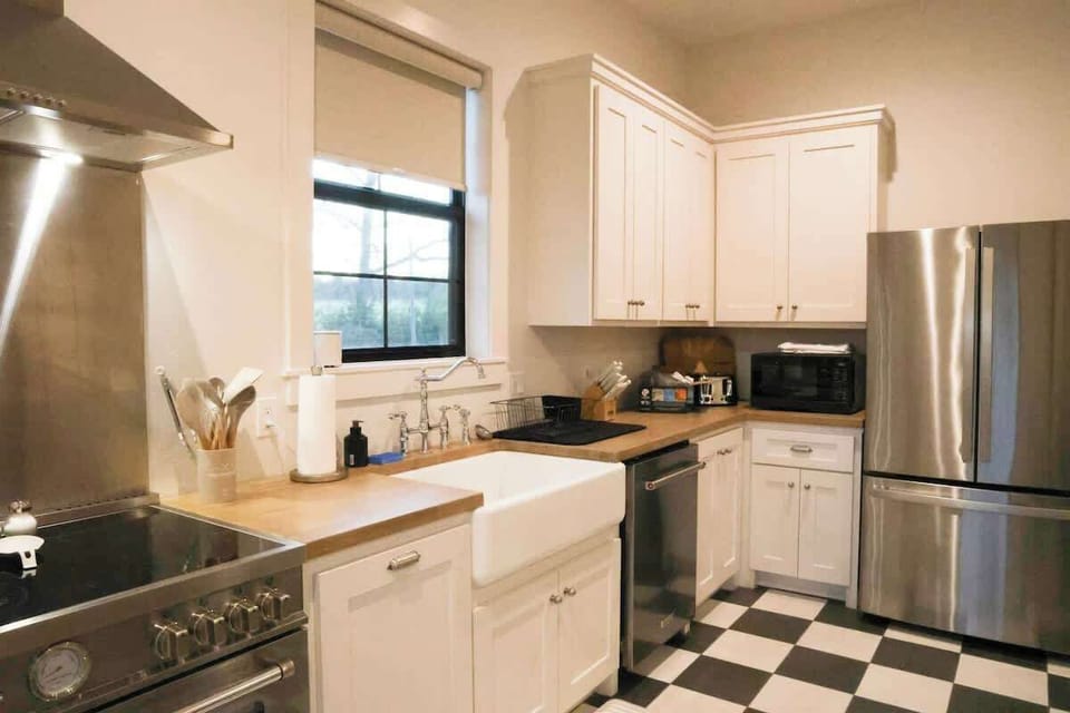 Kitchen with stainless steel appliances