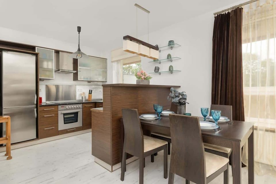 Dining table and chairs.