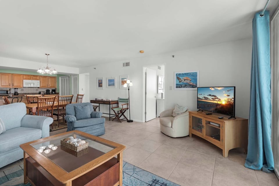 Wind down with a movie on the flat-screen TV