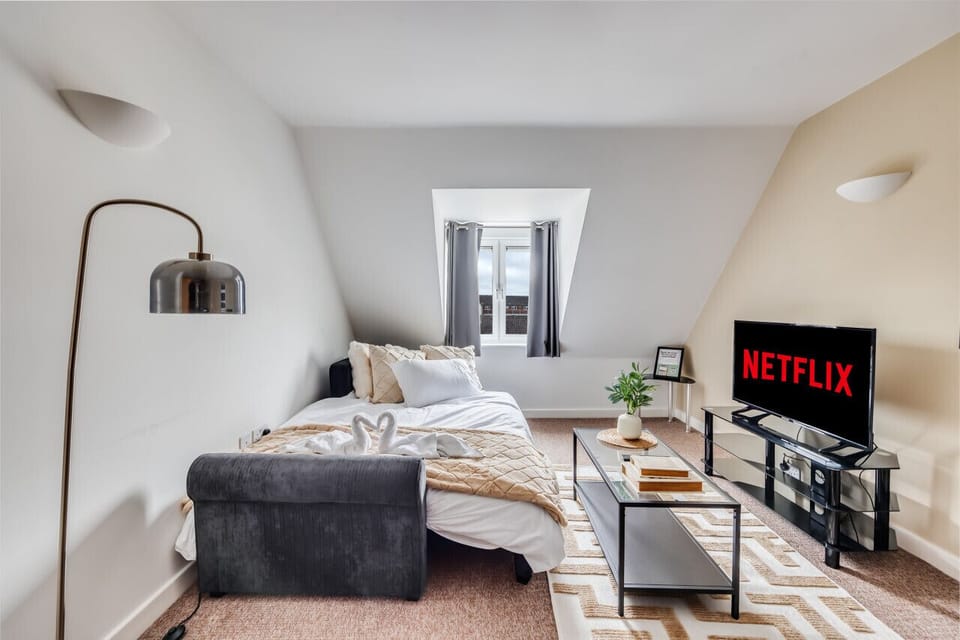 The living room has a double size sofa bed which can be set up with bedding upon request