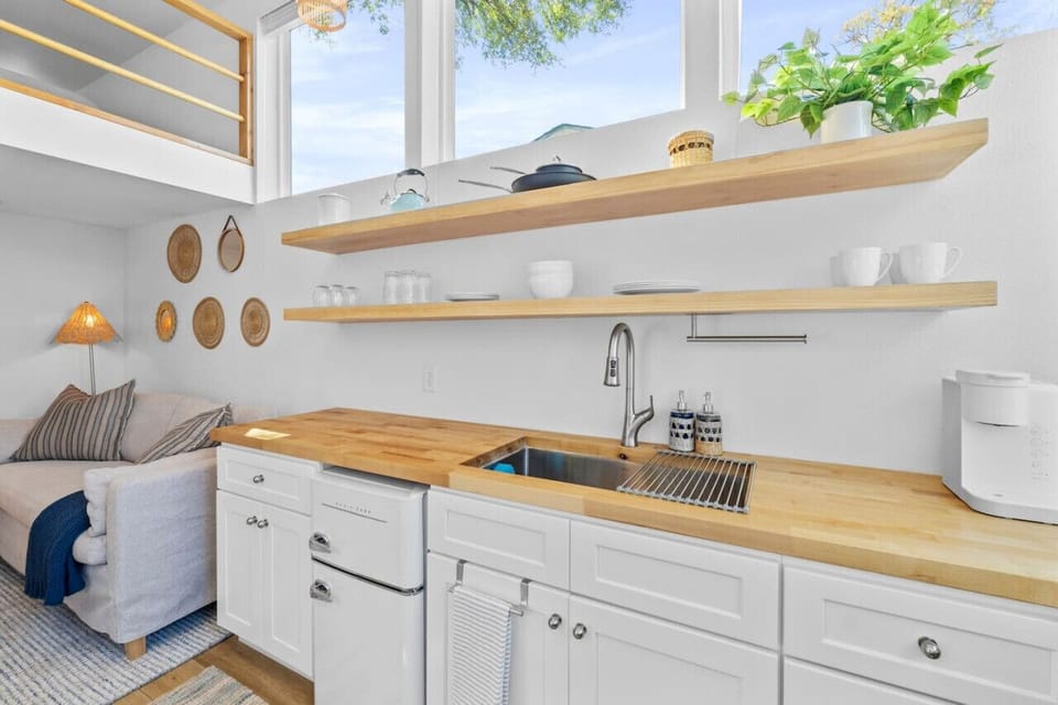 Option to put away air fryer and stove top for extra counter space!