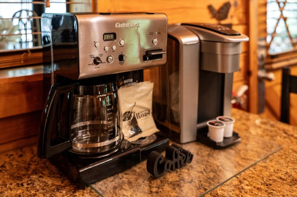 A Keurig single serve and a Cuisinart standard coffee pot are available, as well as complimentary coffee!