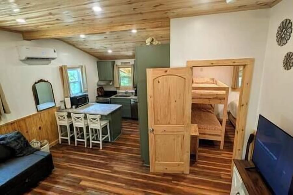 The cabin is clean and bright. 