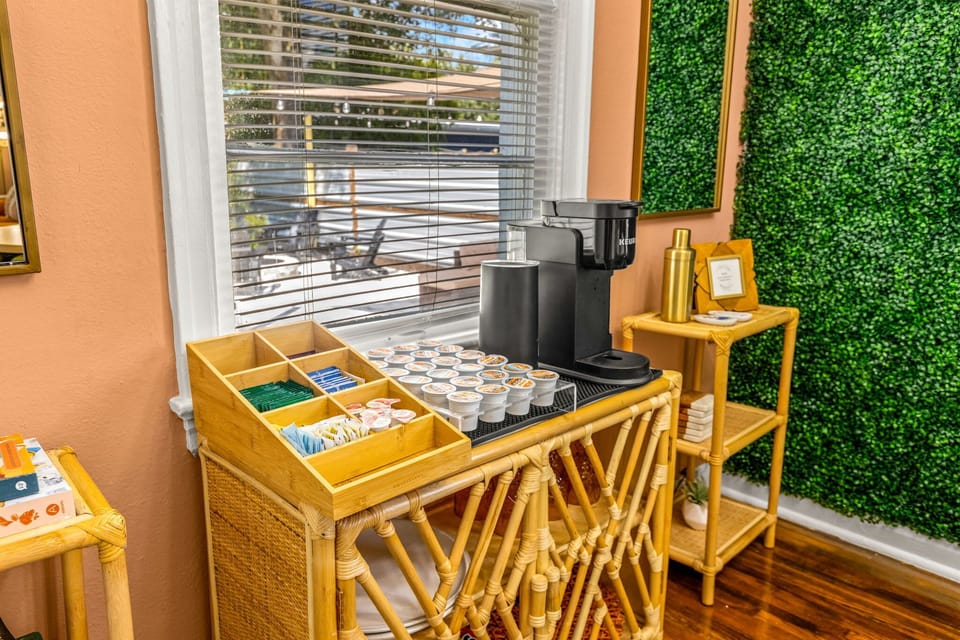 Start your day right at our cozy coffee station, fully stocked for your morning brew