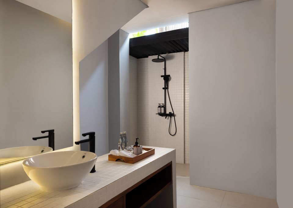 Shower, free toiletries, hair dryer, slippers