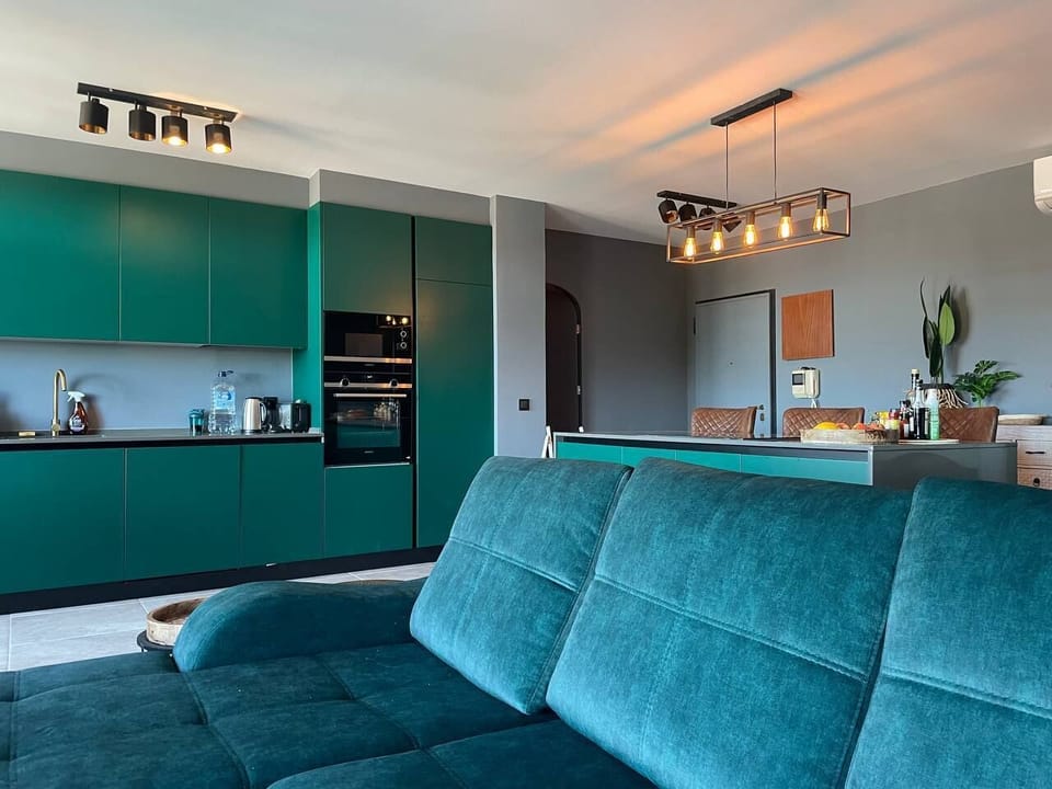 Superior Apartment, Sea View | Private kitchen | Fridge, microwave, oven, stovetop