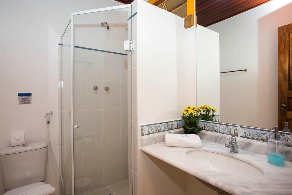 Shower, towels, soap, shampoo