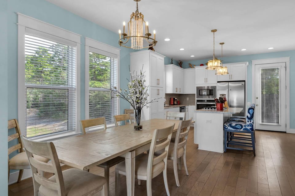 Large kitchen table with seating for 8