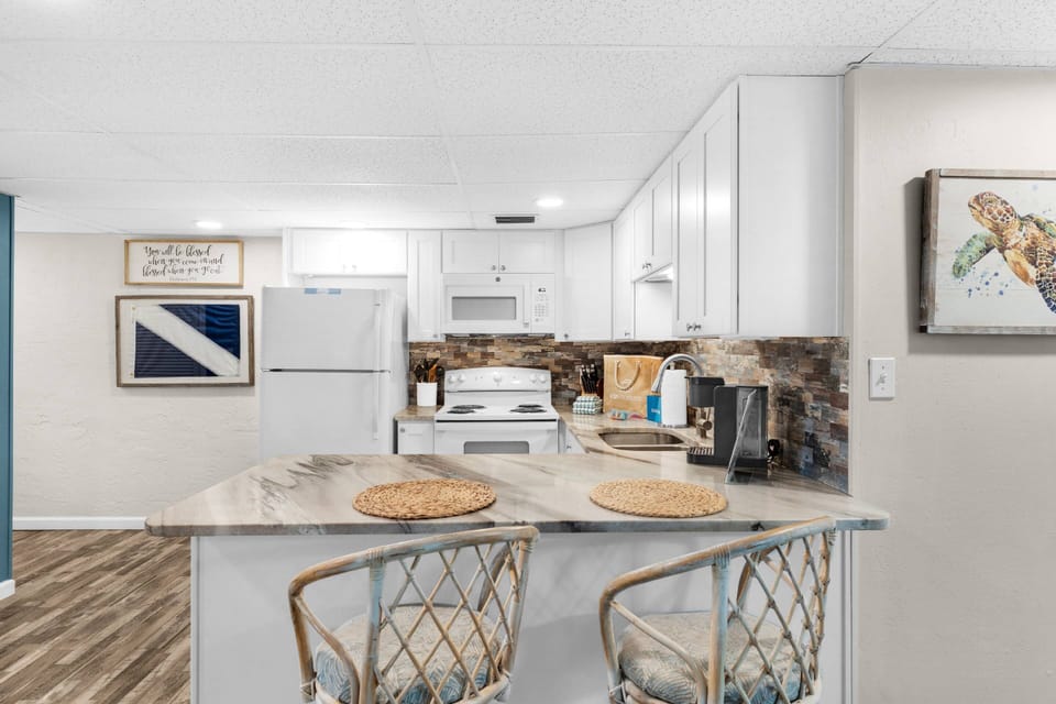 Bar seating for two in this well equipped kitchen
