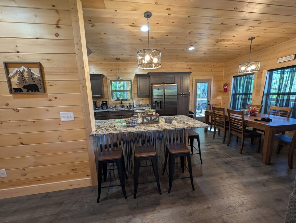 Eat at the kitchen bar that seats 4 or dining room table that seats 6.