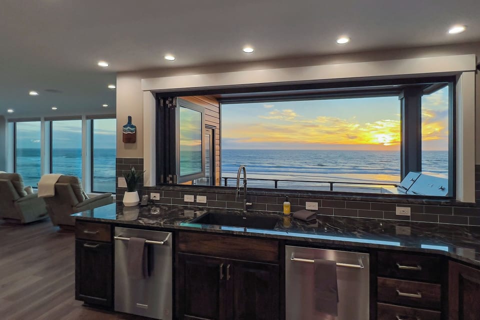 The view from the awe-inspiring culinary dream kitchen is astonishing.