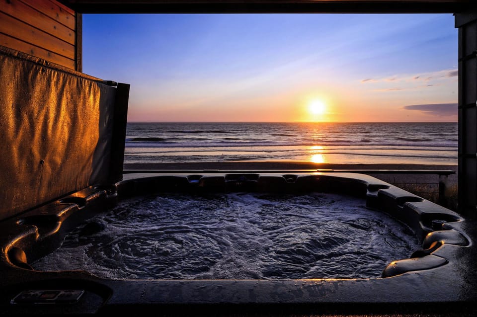 Relax in the private ocean view hot tub & let the sounds of the waves flow.