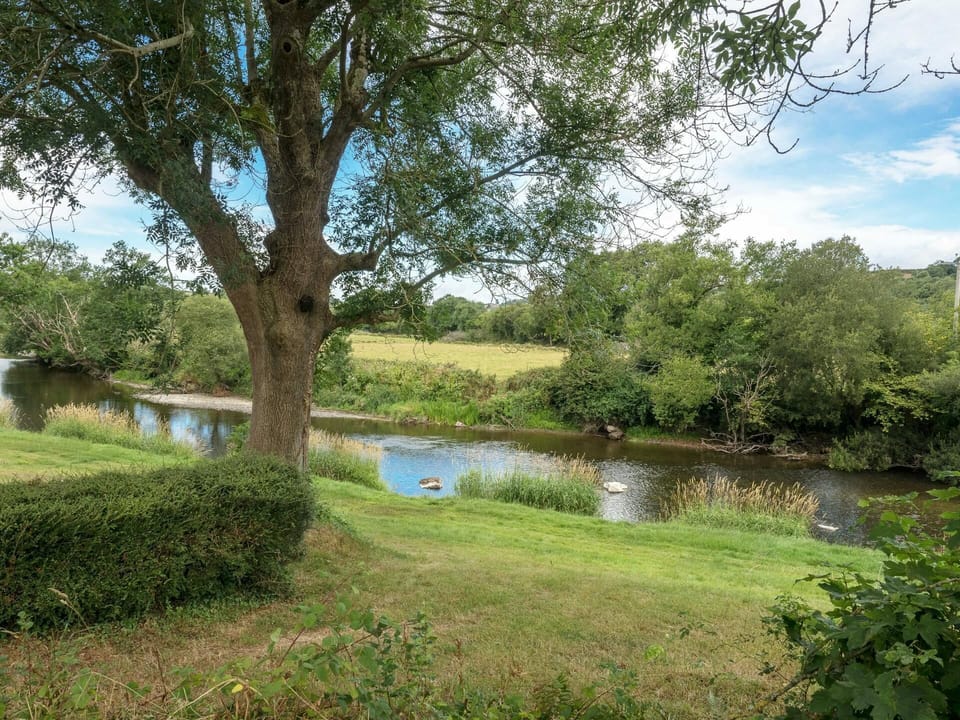 Picnic bench and grassy area on the banks of the River Teifi
