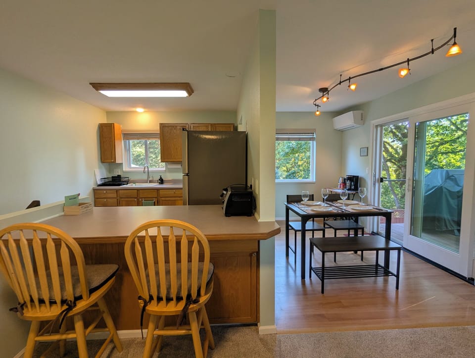 Upstairs: 
Toaster is on the island. Cozy spot for breakfast.
