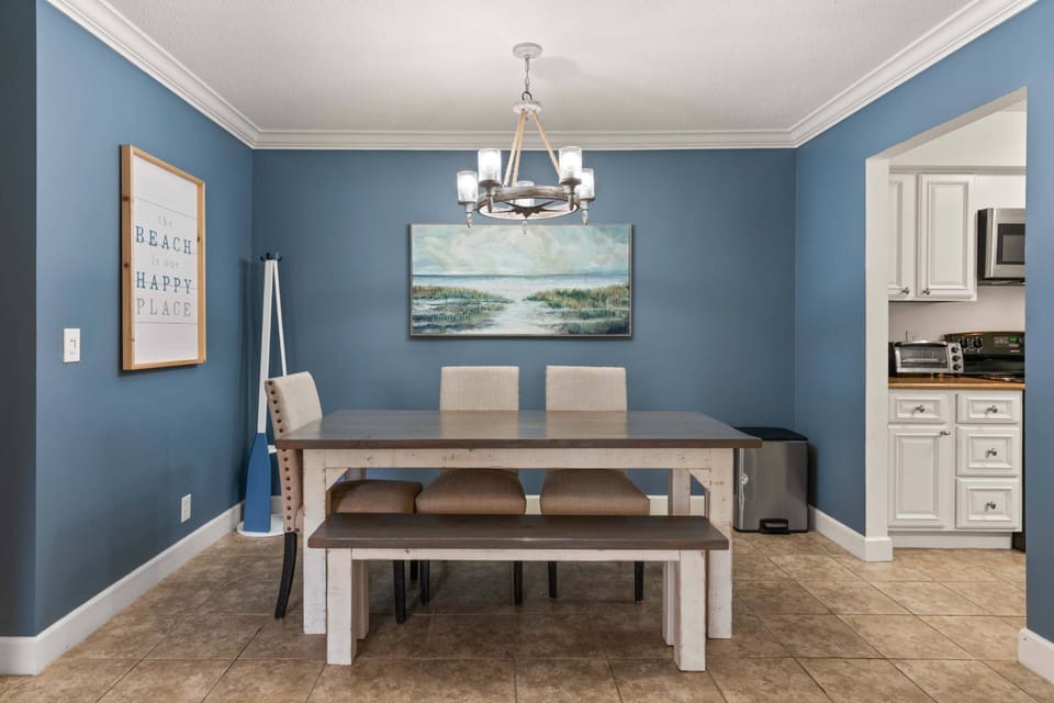 The large kitchen table is great for a family dinner or game night.