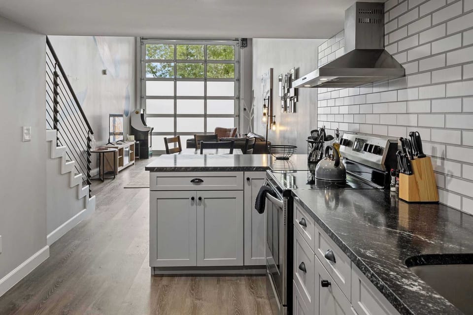 The entire unit is lit by natural lighting from the garage door.